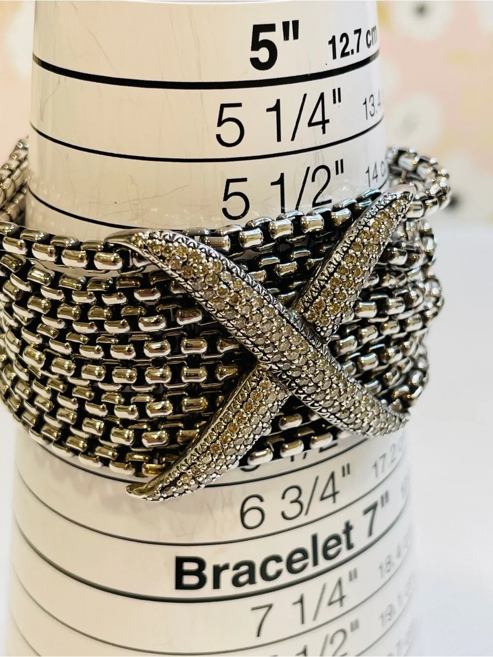 David Yurman Sterling Silver And Diamond Eight Row X Bracelet - Picture 5 of 12
